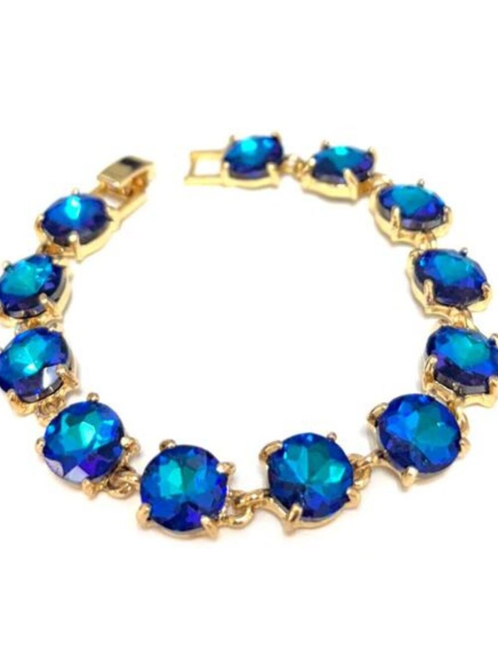 Dopamine Round Cushion Cut Crystal Glass Linked Bracelet